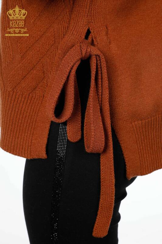 Wholesale Women's Knitwear Sweater Sides Tie-tied Patterned Basic - 30000 | KAZEE