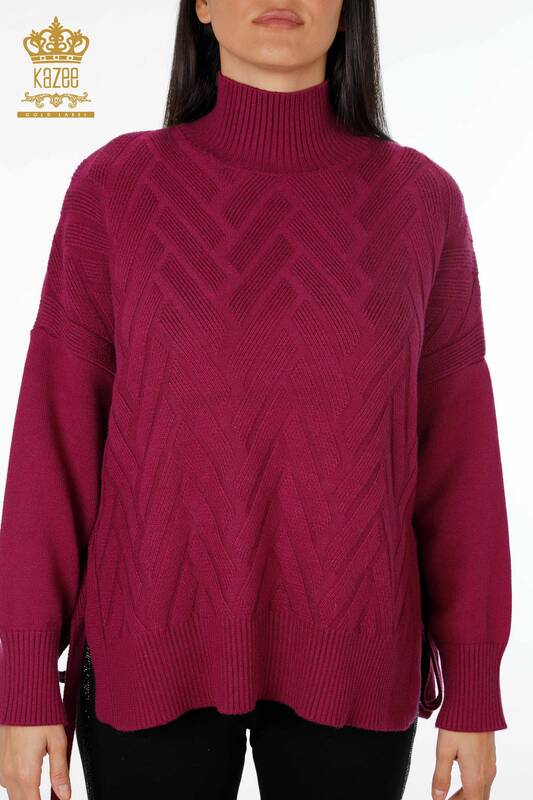 Wholesale Women's Knitwear Sweater Sides Tie-tied Patterned Basic - 30000 | KAZEE
