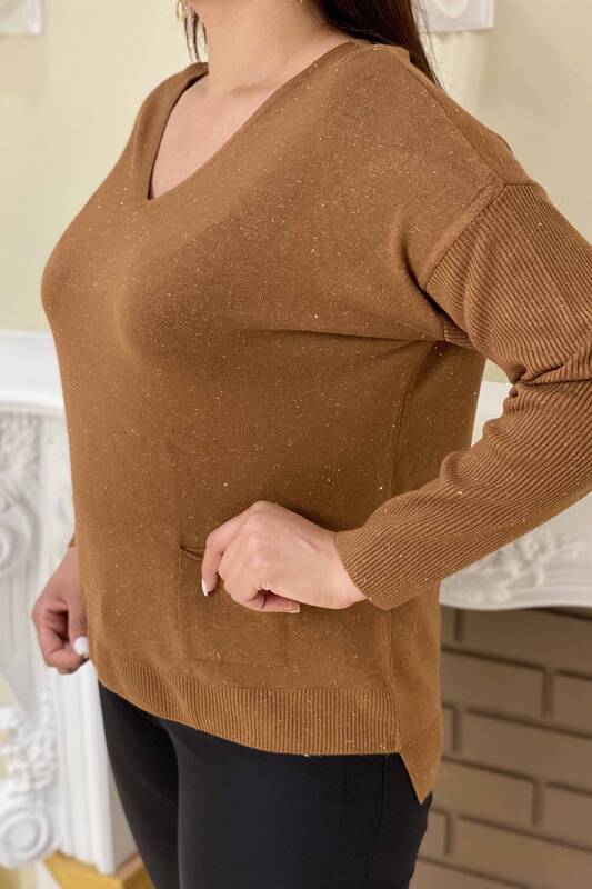 Wholesale Women's Knitwear Sweater With Glitter Toggle Pocket - 15900 | KAZEE