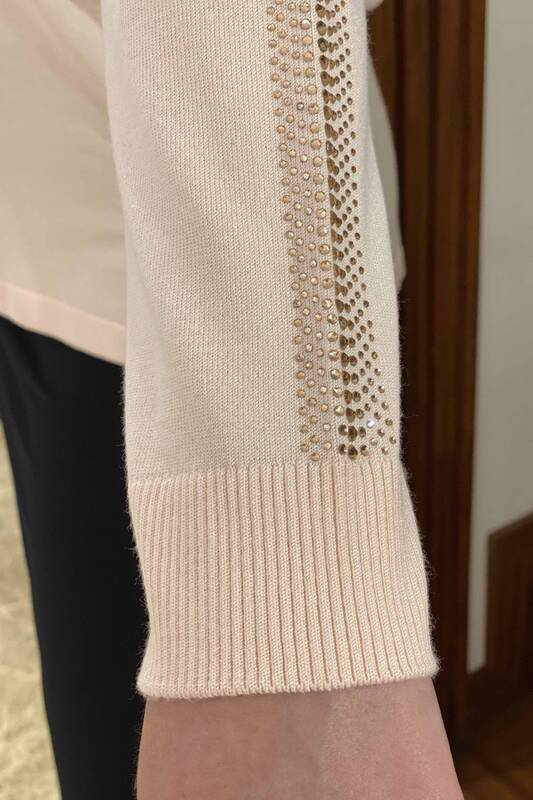 Wholesale Women's Knitwear Sweater Stripe Stone Embroidered - 15814 | KAZEE