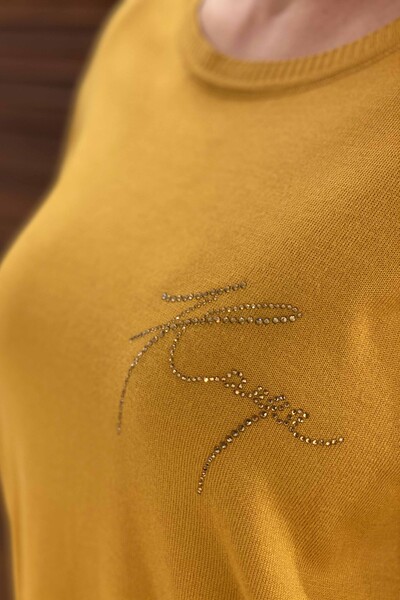Wholesale Women's Knitwear Sweater Stripe Stone Embroidered - 15814 | KAZEE - Thumbnail