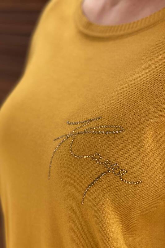 Wholesale Women's Knitwear Sweater Stripe Stone Embroidered - 15814 | KAZEE