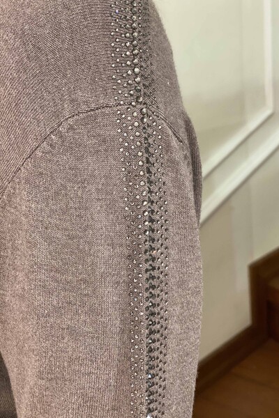 Wholesale Women's Knitwear Sweater Stripe Stone Embroidered - 15814 | KAZEE - Thumbnail