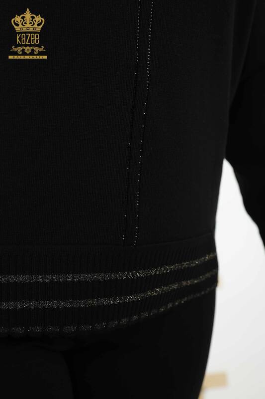 Wholesale Women's Knitwear Sweater - Sleeve Button Detailed - Black - 30082 | KAZEE