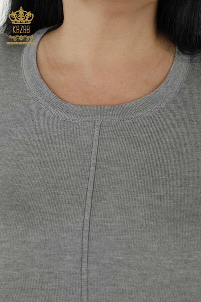 Wholesale Women's Knitwear Sweater - Sleeve Button Detailed - Gray - 30082 | KAZEE - Thumbnail