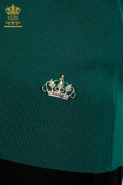 Wholesale Women's Knitwear Sweater with Sleeve Button Detail Green - 30506 | KAZEE - Thumbnail