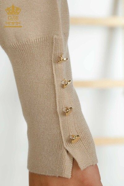 Wholesale Women's Knitwear Sweater with Cuff Button Detail Light Beige - 30506 | KAZEE - Thumbnail