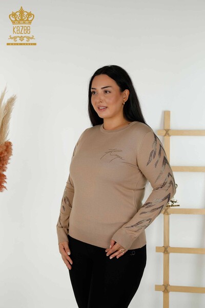 Wholesale Women's Knitwear Sweater - Sleeve Detailed - Beige - 30030 | KAZEE - Thumbnail