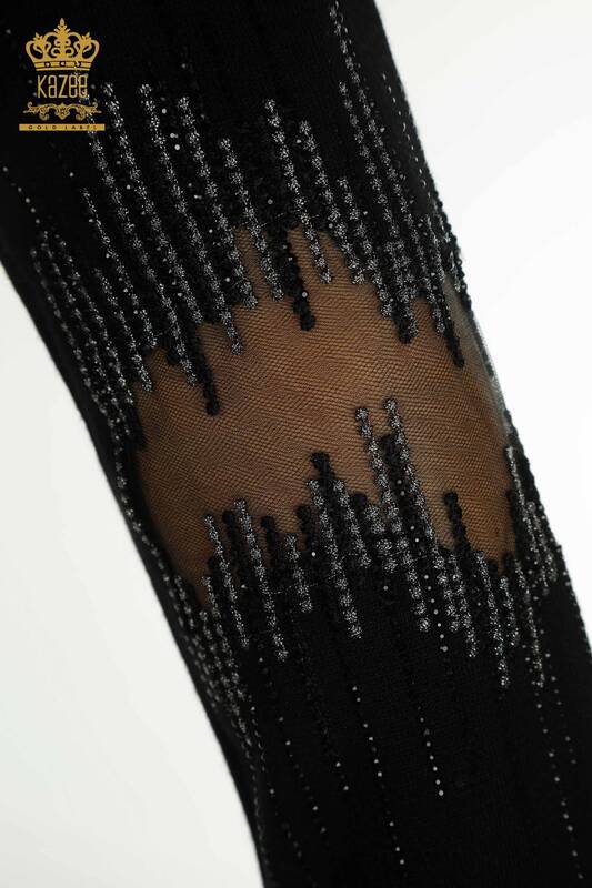 Wholesale Women's Knitwear Sweater with Sleeve Detail Black - 30153 | KAZEE
