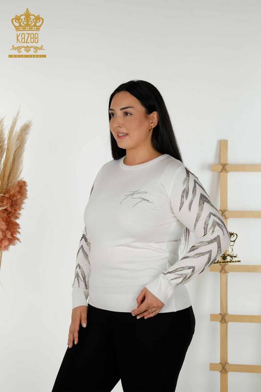 Wholesale Women's Knitwear Sweater - Sleeve Detailed - Ecru - 30030 | KAZEE