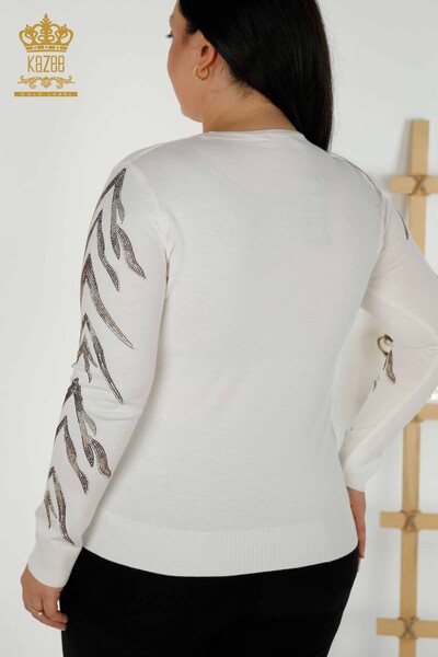 Wholesale Women's Knitwear Sweater - Sleeve Detailed - Ecru - 30030 | KAZEE - Thumbnail