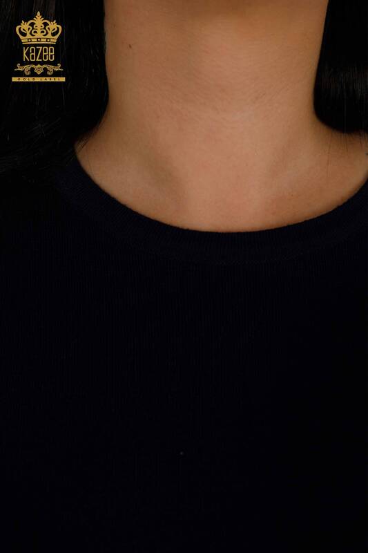 Wholesale Women's Knitwear Sweater - Sleeve Detailed - Navy Blue - 30030 | KAZEE