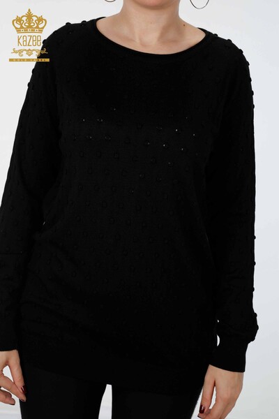 Wholesale Women's Knitwear Sweater Sleeve Polka Dot Detailed Stone Embroidered - 13021 | KAZEE - Thumbnail