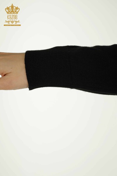 Wholesale Women's Knitwear Sweater Sleeve Rose Detailed Black - 15374 | KAZEE - Thumbnail