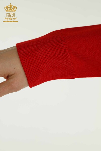 Wholesale Women's Knitwear Sweater Sleeve Red with Rose Detail - 15374 | KAZEE - Thumbnail