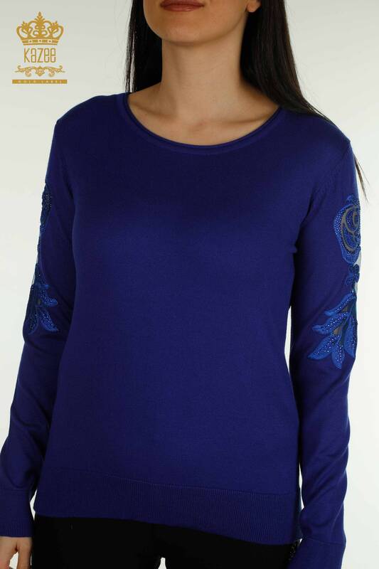 Wholesale Women's Knitwear Sweater Sleeve Rose Detailed Saks - 15374 | KAZEE