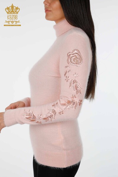Wholesale Women's Knitwear Sweater Sleeve Rose Detailed Stone Embroidered - 18781 | KAZEE - Thumbnail