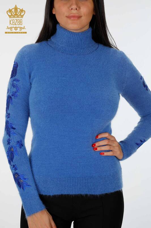 Wholesale Women's Knitwear Sweater Sleeve Rose Detailed Stone Embroidered - 18781 | KAZEE