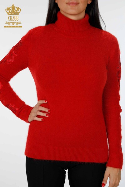 Wholesale Women's Knitwear Sweater Sleeve Rose Detailed Stone Embroidered - 18781 | KAZEE - Thumbnail
