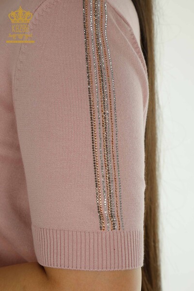 Wholesale Women's Knitwear Sweater Sleeve Stone Embroidered Powder - 30552 | KAZEE - Thumbnail