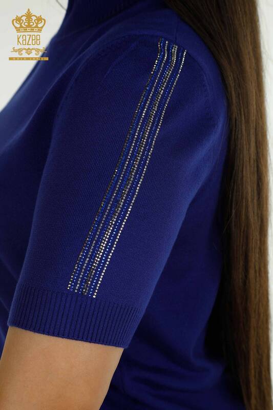 Wholesale Women's Knitwear Sweater Sleeve Stone Embroidered Saks - 30552 | KAZEE