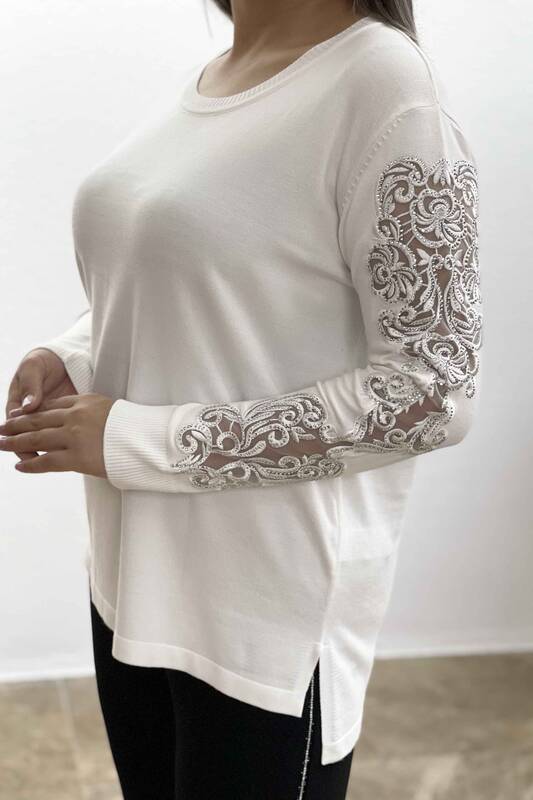 Wholesale Women's Knitwear Sweater Sleeves With Detailed Embroidery - 16573 | KAZEE