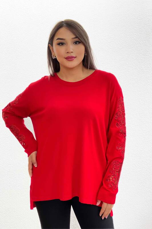 Wholesale Women's Knitwear Sweater Sleeves With Detailed Embroidery - 16573 | KAZEE