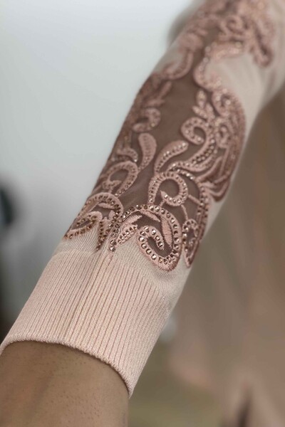 Wholesale Women's Knitwear Sweater Sleeves With Detailed Embroidery - 16573 | KAZEE - Thumbnail