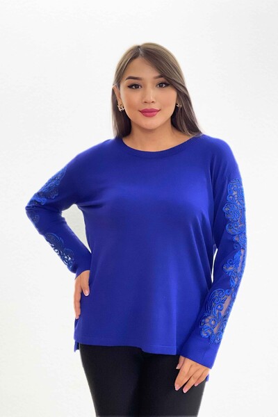 Wholesale Women's Knitwear Sweater Sleeves With Detailed Embroidery - 16573 | KAZEE - Thumbnail