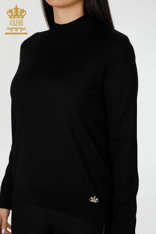 Wholesale Women's Knitwear Sweater High Collar Basic Black - 16663 | KAZEE