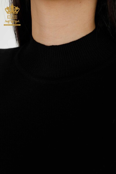 Wholesale Women's Knitwear Sweater High Collar Basic Black - 16663 | KAZEE - Thumbnail