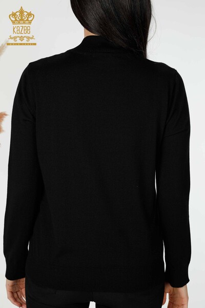 Wholesale Women's Knitwear Sweater High Collar Basic Black - 16663 | KAZEE - Thumbnail