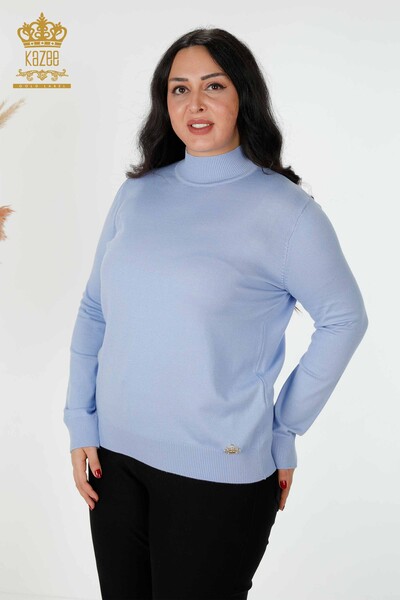 Wholesale Women's Knitwear Sweater High Collar Basic Blue - 16663 | KAZEE - Thumbnail