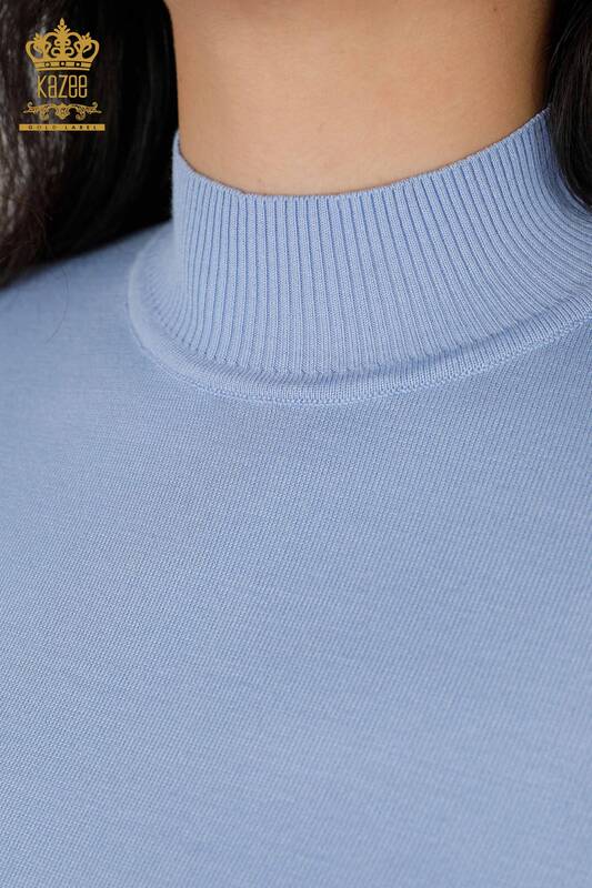 Wholesale Women's Knitwear Sweater High Collar Basic Blue - 16663 | KAZEE