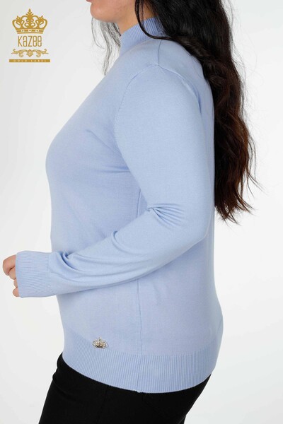 Wholesale Women's Knitwear Sweater High Collar Basic Blue - 16663 | KAZEE - Thumbnail