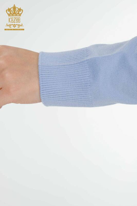 Wholesale Women's Knitwear Sweater High Collar Basic Blue - 16663 | KAZEE