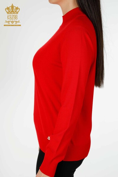 Wholesale Women's Knitwear Sweater High Collar Basic Logo Red - 16663 | KAZEE - Thumbnail