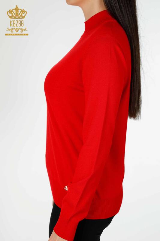 Wholesale Women's Knitwear Sweater High Collar Basic Logo Red - 16663 | KAZEE
