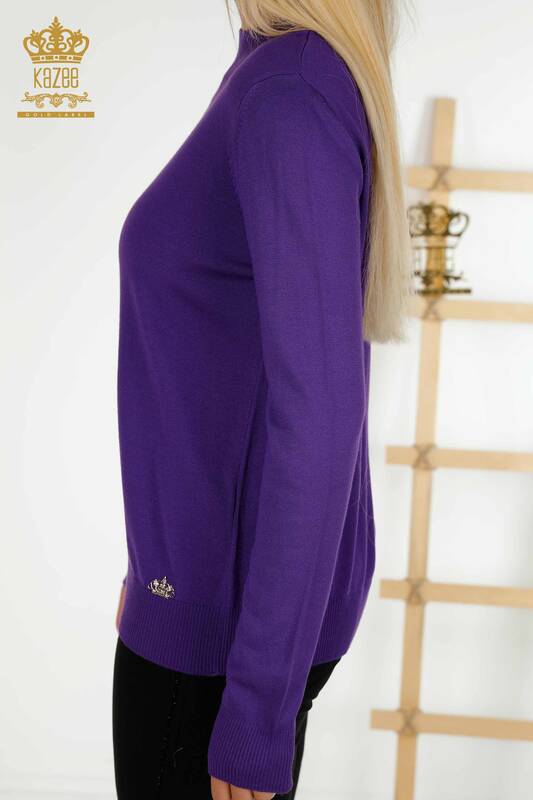 Wholesale Women's Knitwear Sweater - Stand Collar - Basic - Purple - 16663 | KAZEE