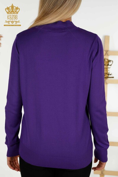 Wholesale Women's Knitwear Sweater - Stand Collar - Basic - Purple - 16663 | KAZEE - Thumbnail