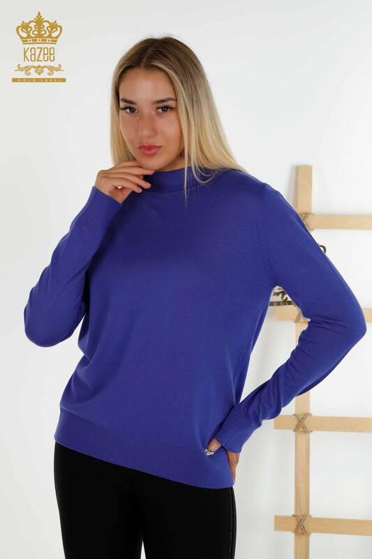 Wholesale Women's Knitwear Sweater - Stand Collar - Basic - Violet - 16663 | KAZEE