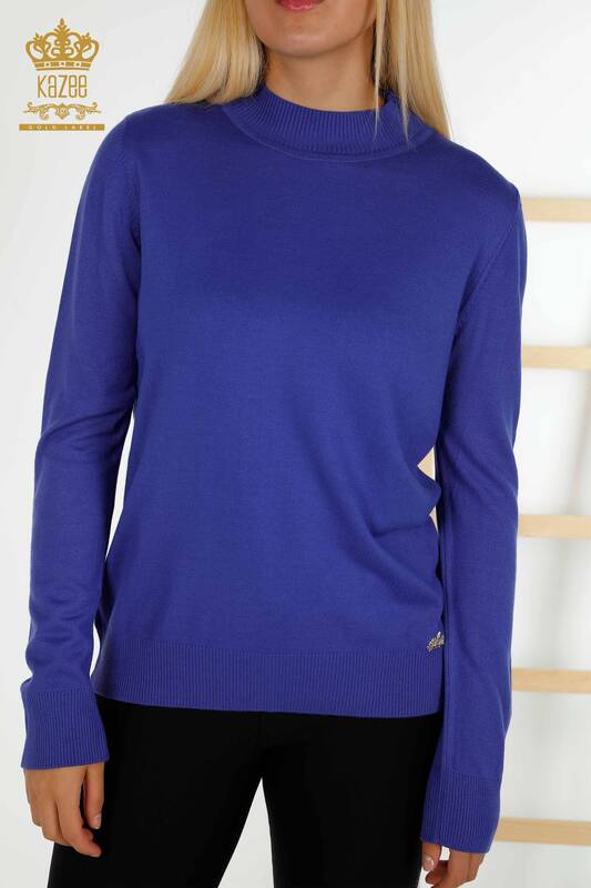 Wholesale Women's Knitwear Sweater - Stand Collar - Basic - Violet - 16663 | KAZEE