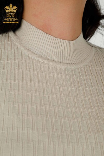 Wholesale Women's Knitwear Sweater - Standing Collar - Beige - 30338 | KAZEE - Thumbnail