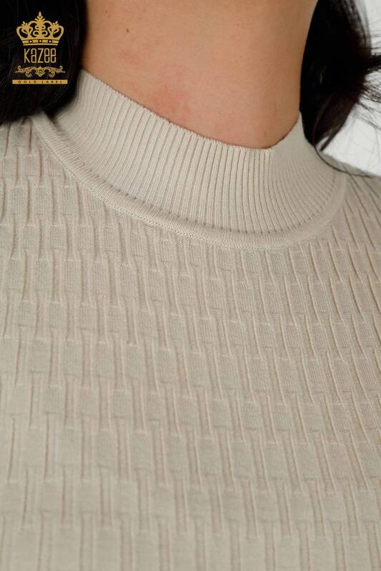 Wholesale Women's Knitwear Sweater - Standing Collar - Beige - 30338 | KAZEE