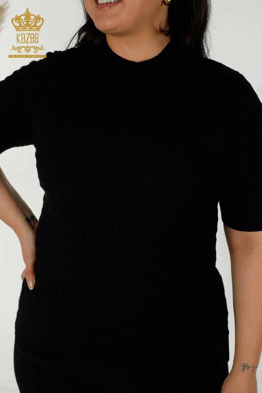 Wholesale Women's Knitwear Sweater - Standing Collar - Black - 30338 | KAZEE