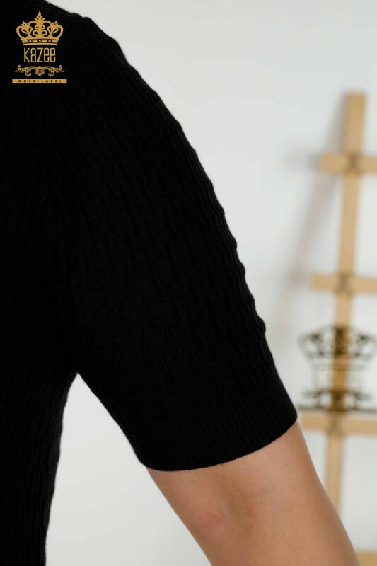 Wholesale Women's Knitwear Sweater - Standing Collar - Black - 30338 | KAZEE