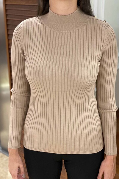 Wholesale Women's Knitwear Sweater Stand Up Collar Button Detailed - 16238 | KAZEE - Thumbnail
