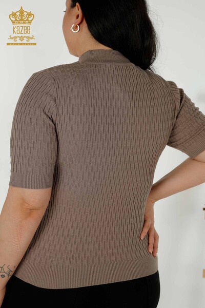 Wholesale Women's Knitwear Sweater High Collar Mink - 30338 | KAZEE - Thumbnail