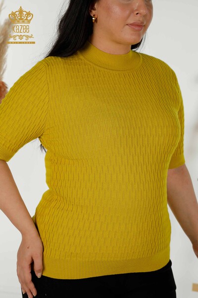 Wholesale Women's Knitwear Sweater - Stand Collar - Mustard - 30338 | KAZEE - Thumbnail