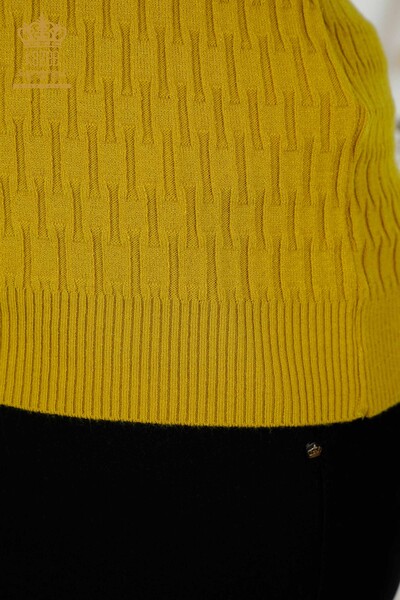 Wholesale Women's Knitwear Sweater - Stand Collar - Mustard - 30338 | KAZEE - Thumbnail